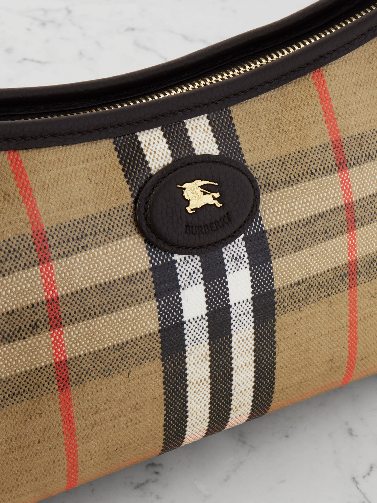Burberry Leather-trimmed Checked Canvas Shoulder Bag In Neutral