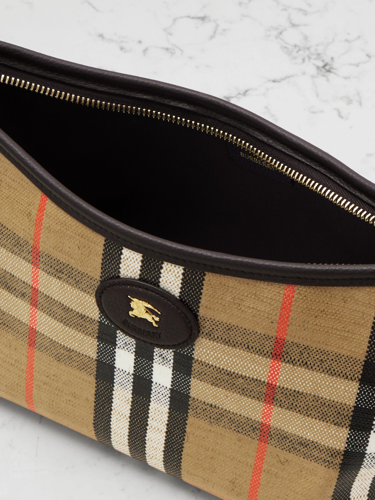 Burberry Leather-trimmed Checked Canvas Shoulder Bag In Neutral