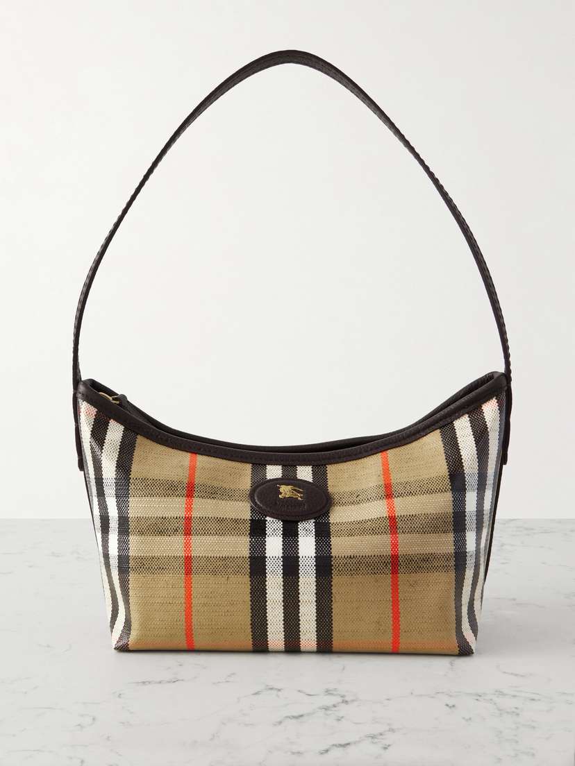 Burberry Leather-trimmed Checked Canvas Shoulder Bag