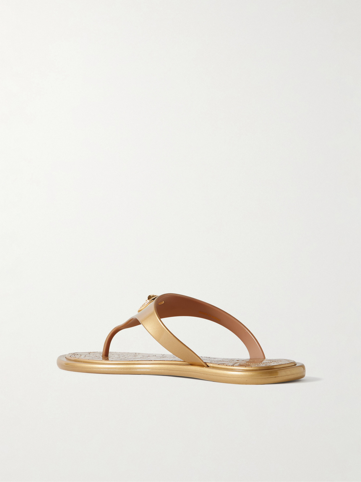 Versace Alia Embellished Metallic Rubber Flip Flops