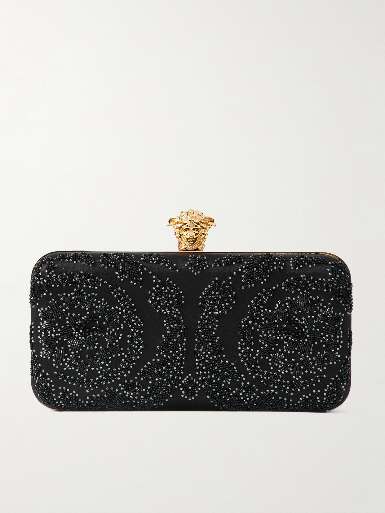 Versace Embellished Satin Clutch In Black