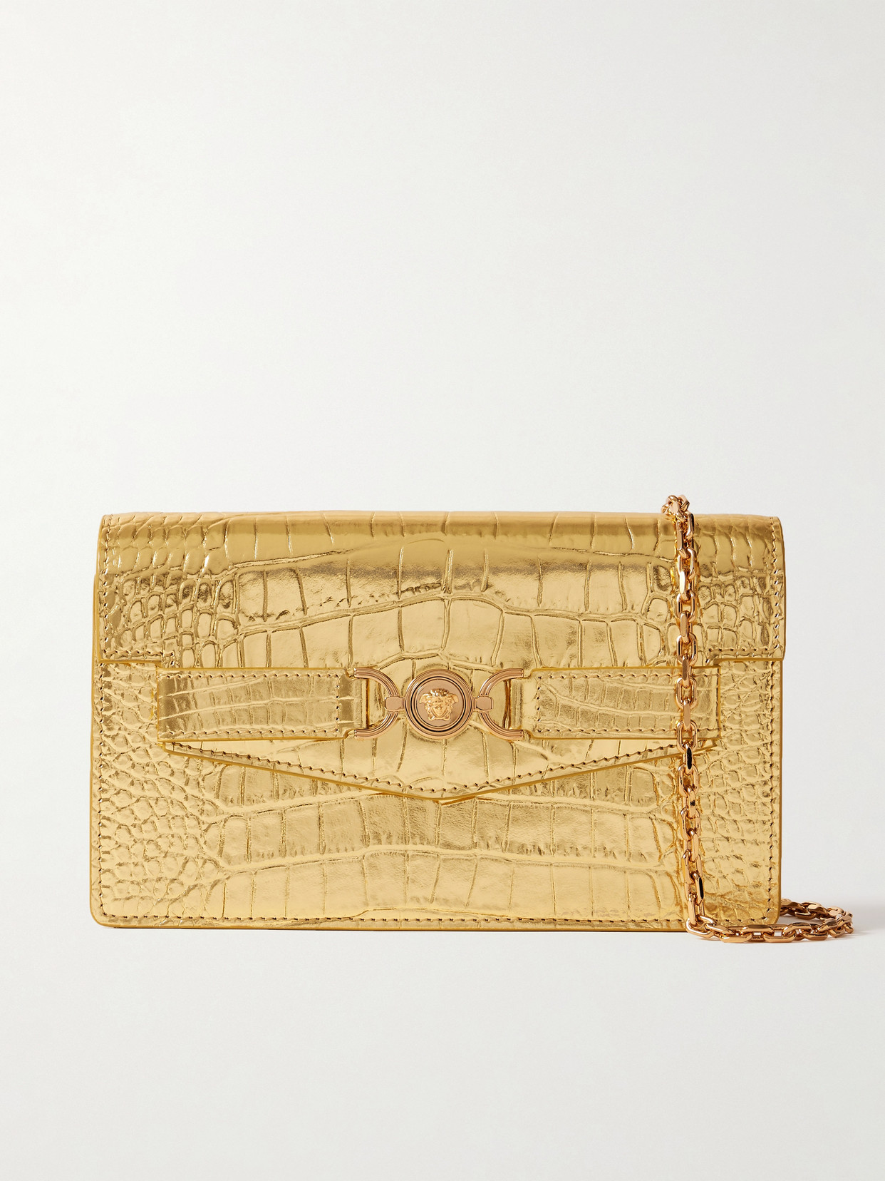 Versace Metallic Croc-effect Leather Shoulder Bag