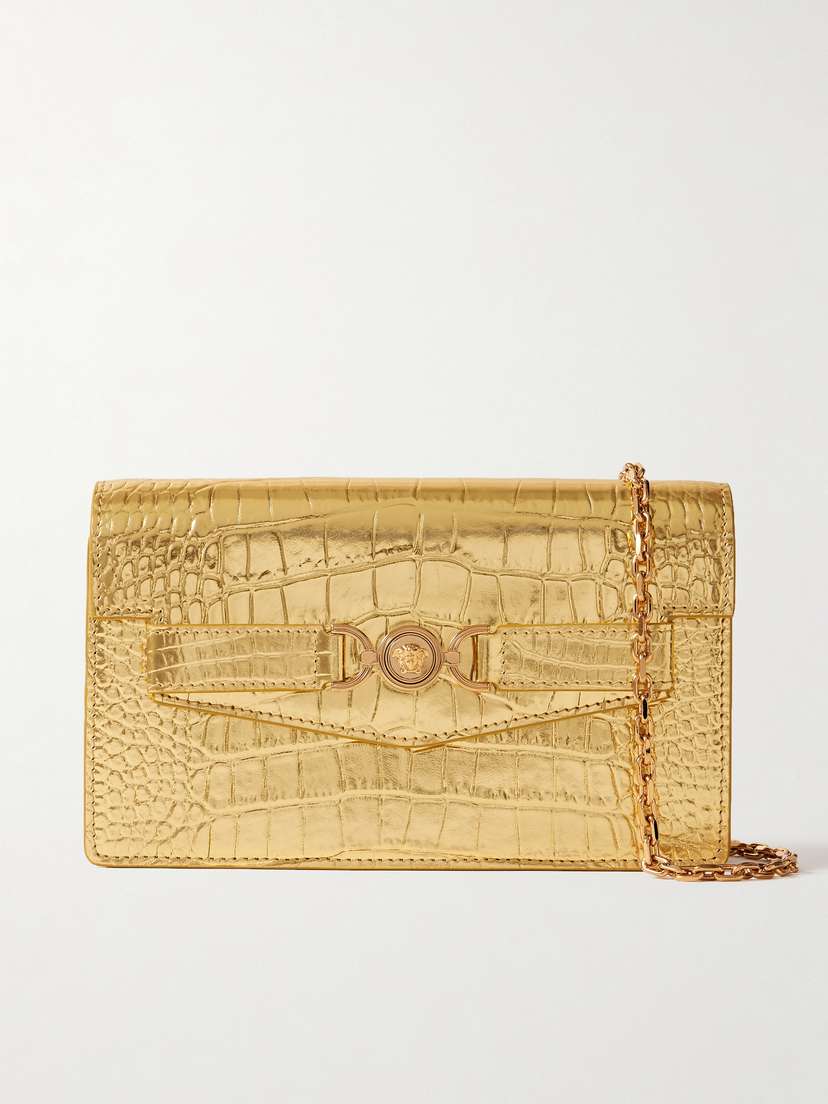 Versace Metallic Croc-effect Leather Clutch
