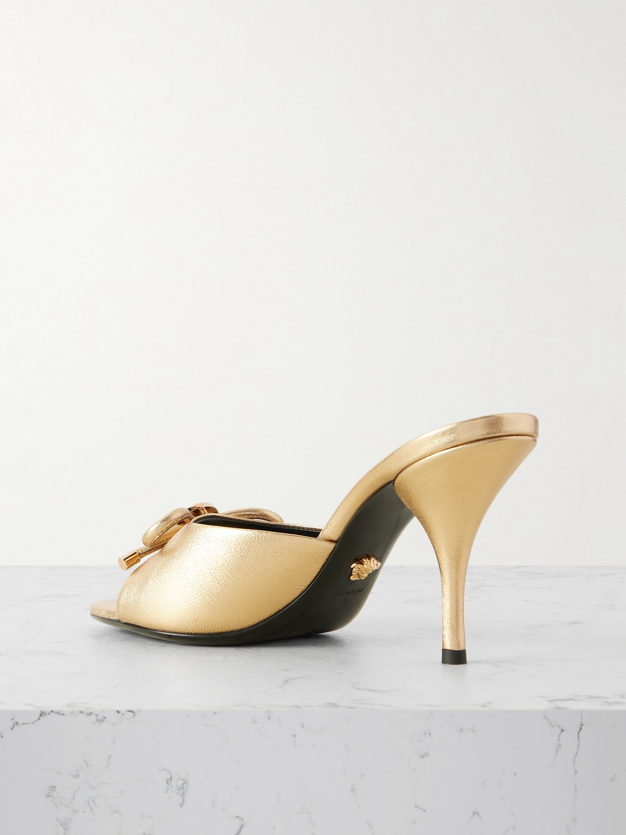 Versace Opera Embellished Metallic Textured-leather Mules In Gold