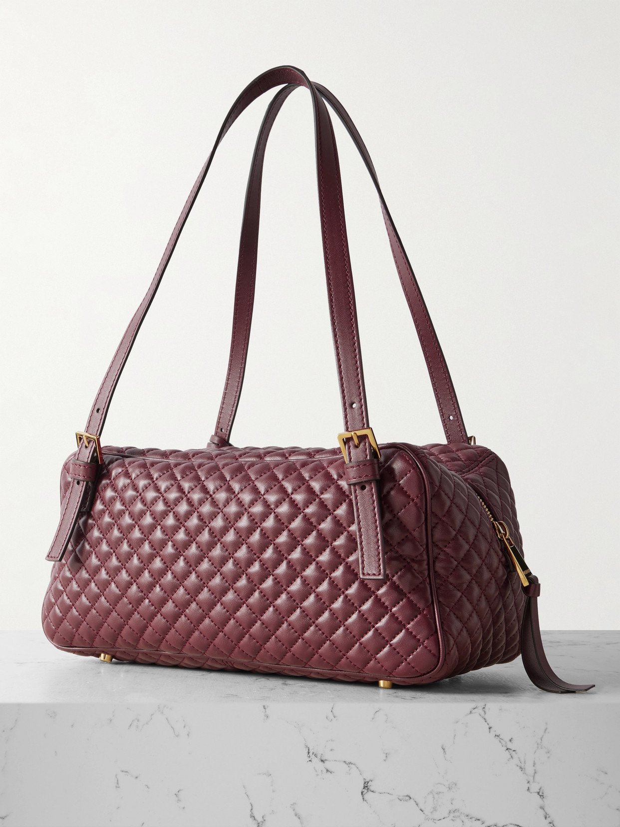 Versace Bordeaux Quilted Leather Bowling Crossbody Bag