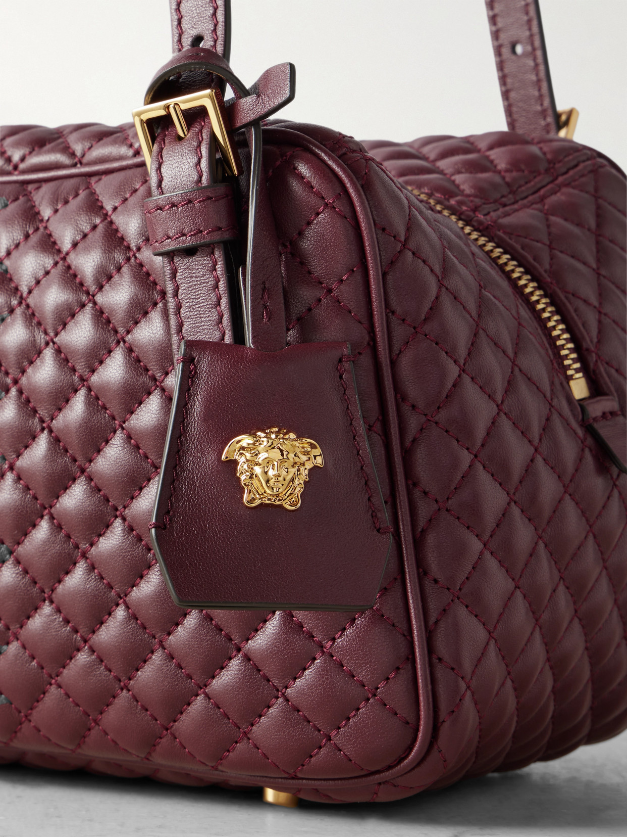 Versace Bordeaux Quilted Leather Bowling Crossbody Bag