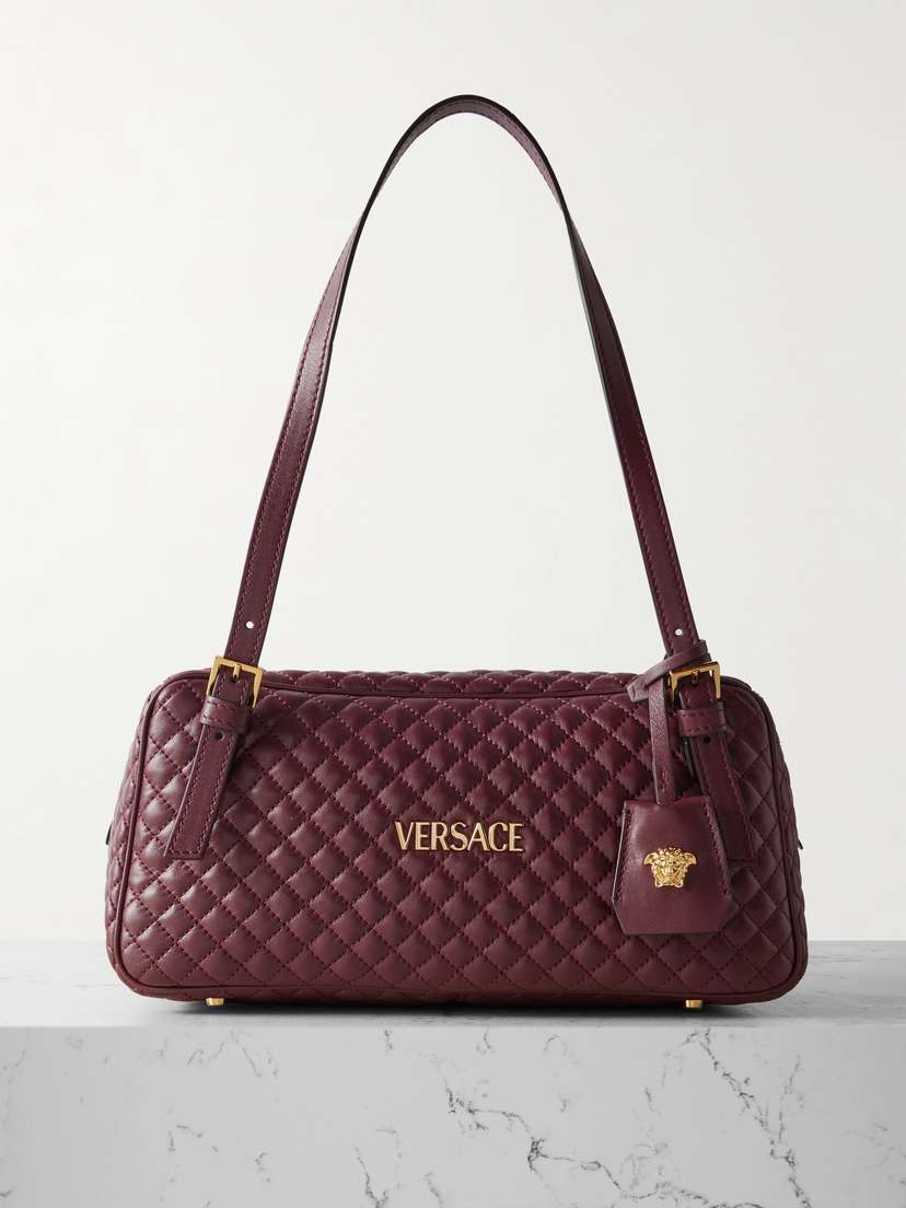 Versace Tag Quilted Leather Shoulder Bag