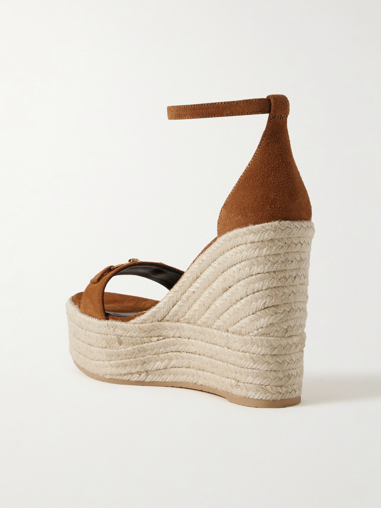 Versace Embellished Suede Espadrille Wedge Sandals In Brown