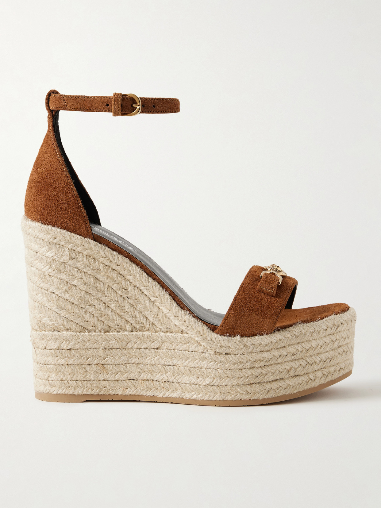 Versace Embellished Suede Espadrille Wedge Sandals