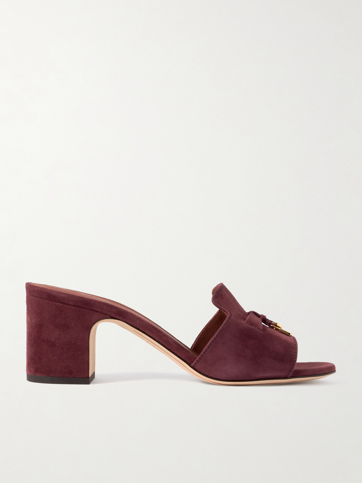 Loro Piana Summer Charms Embellished Suede Mules In Burgundy