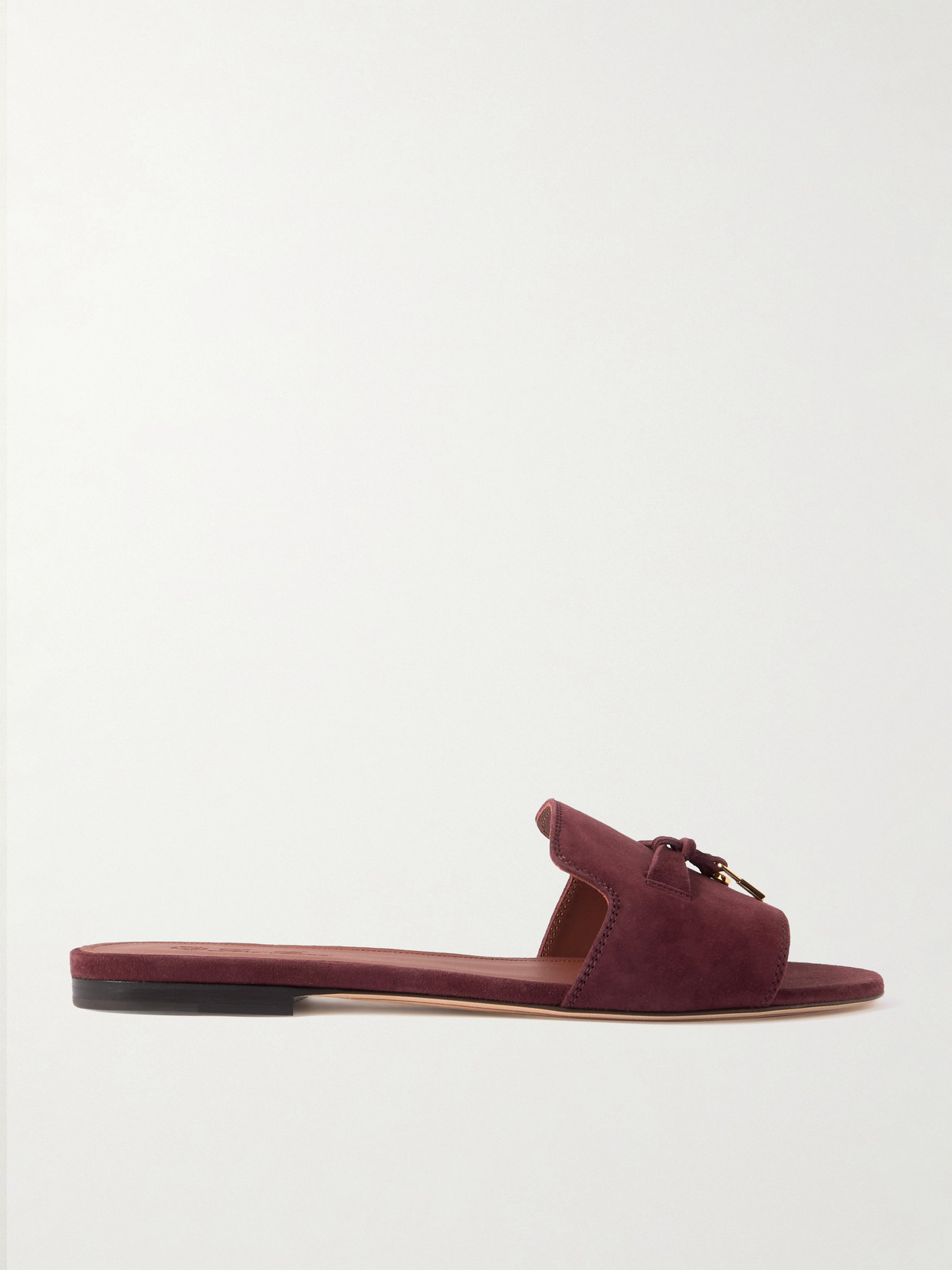 Loro Piana Summer Charms Suede Slides In Burgundy