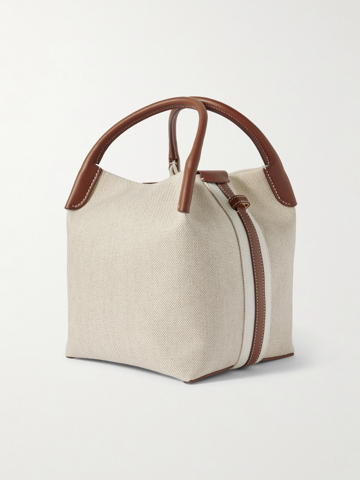 Loro Piana Bale Textured Leather-trimmed Canvas Tote In Neutral