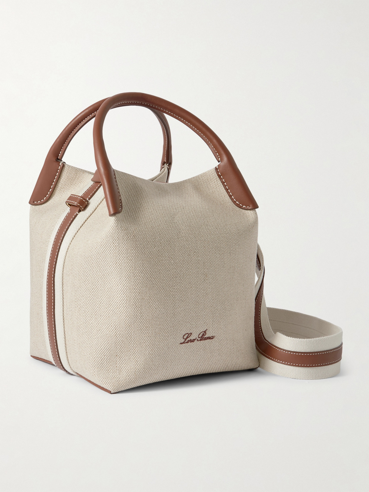 Loro Piana Bale Textured Leather-trimmed Canvas Tote In Neutral