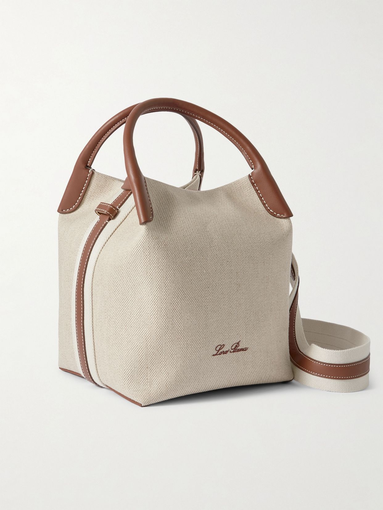 bale textured leather trimmed canvas tote