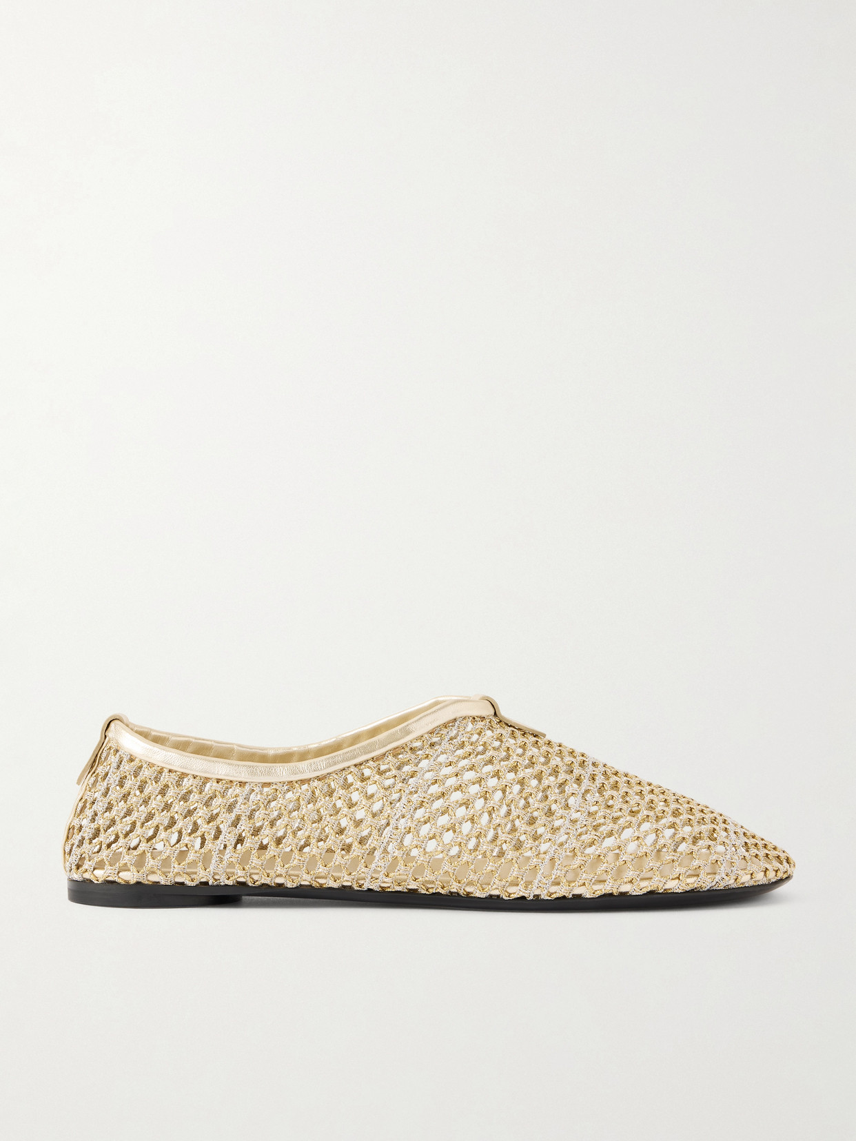Loro Piana Floaty Leather-trimmed Metallic Mesh Loafers In White