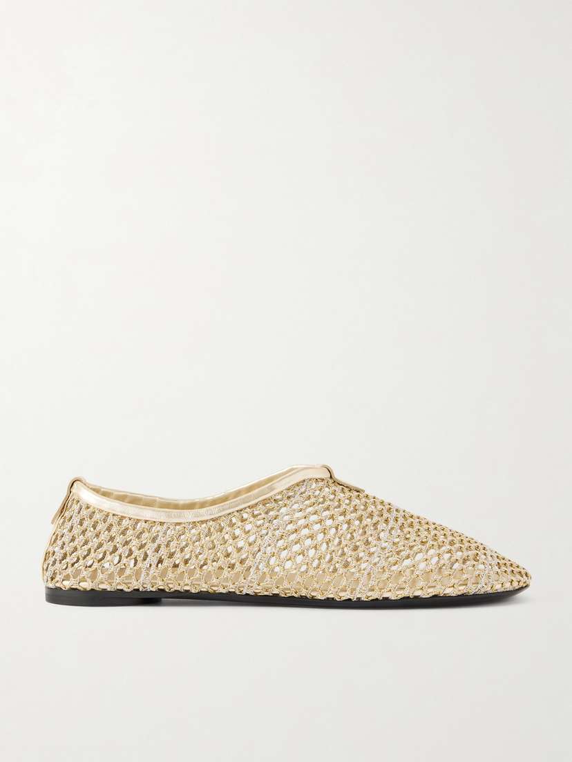Loro Piana Floaty Leather-trimmed Metallic Mesh Loafers