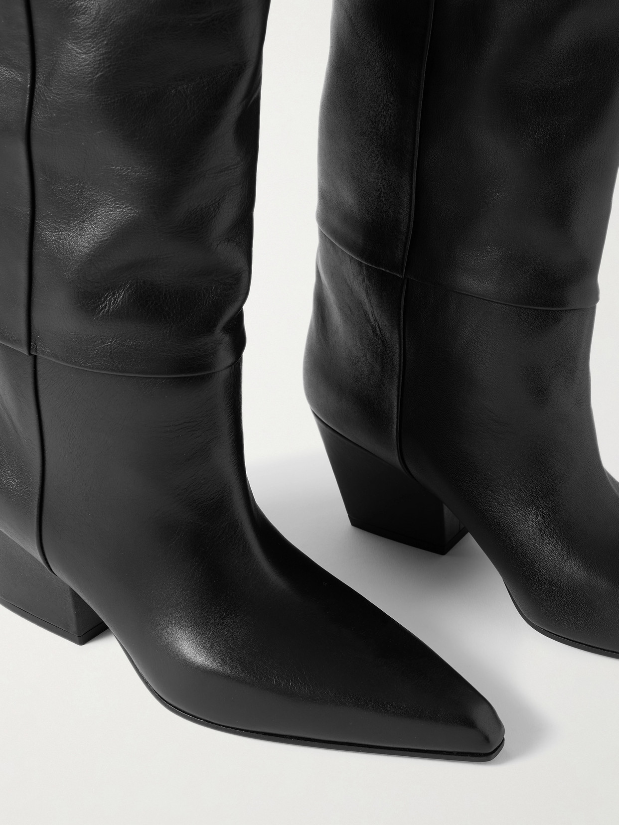 Paris Texas Jane Knee-high Leather Texan Heel Boots In Black