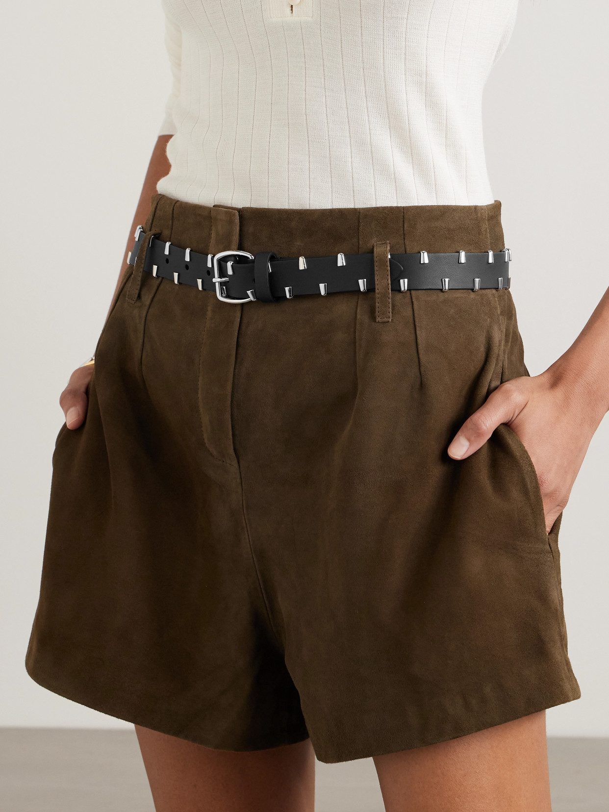 Anderson's Studded Leather Belt In Black