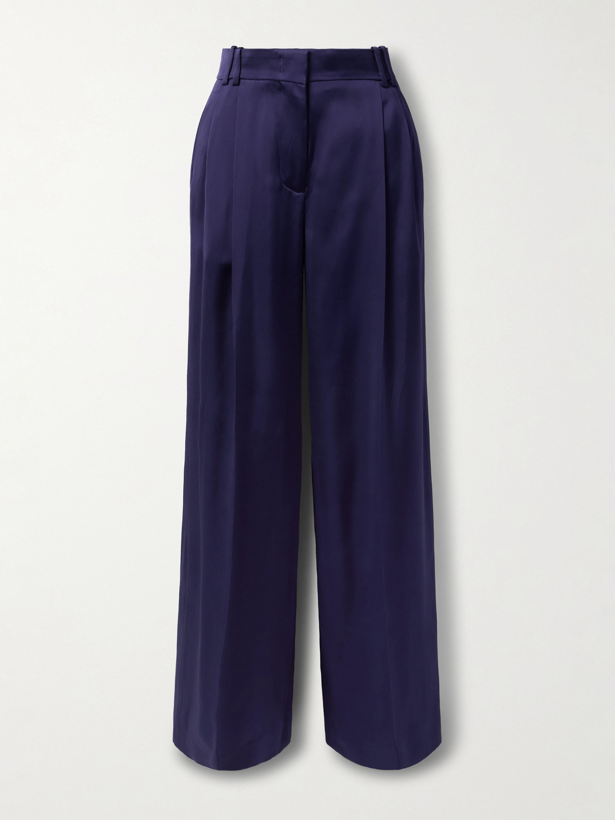 Shop Another Tomorrow Pleated Satin Wide-leg Pants In Blue