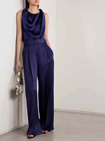 Another Tomorrow Pleated satin wide-leg pants