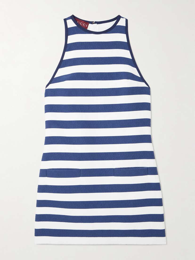 Gucci Striped Embossed Cotton-blend Twill Mini Dress
