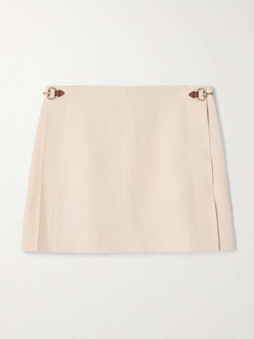 Gucci Wrap-effect Horsebit-detailed Leather-trimmed Linen Mini Skirt