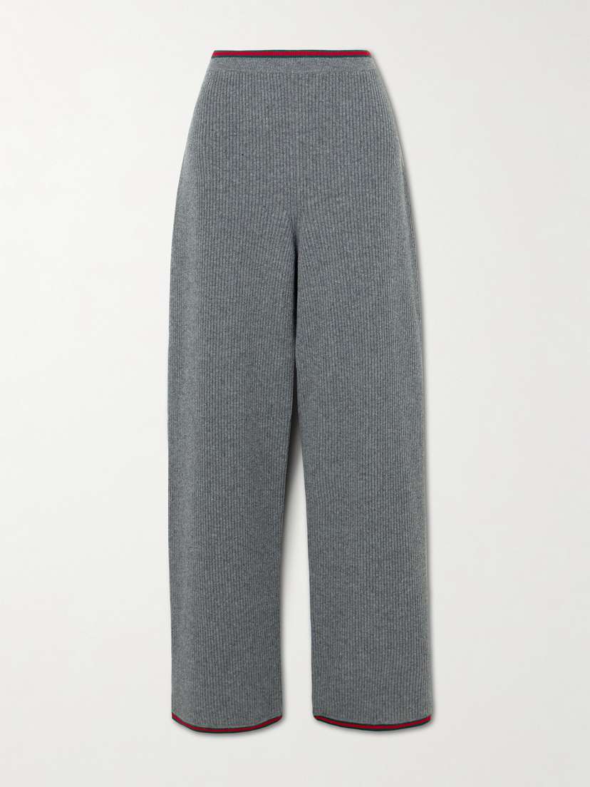 Gucci Striped Ribbed Wool-blend Wide-leg Pants