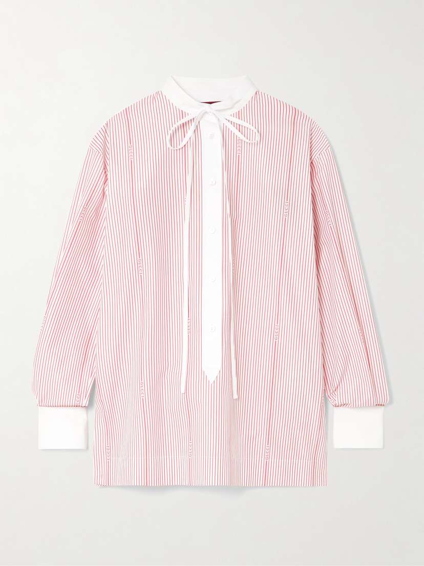 Gucci Tie-detailed Striped Cotton-poplin Shirt