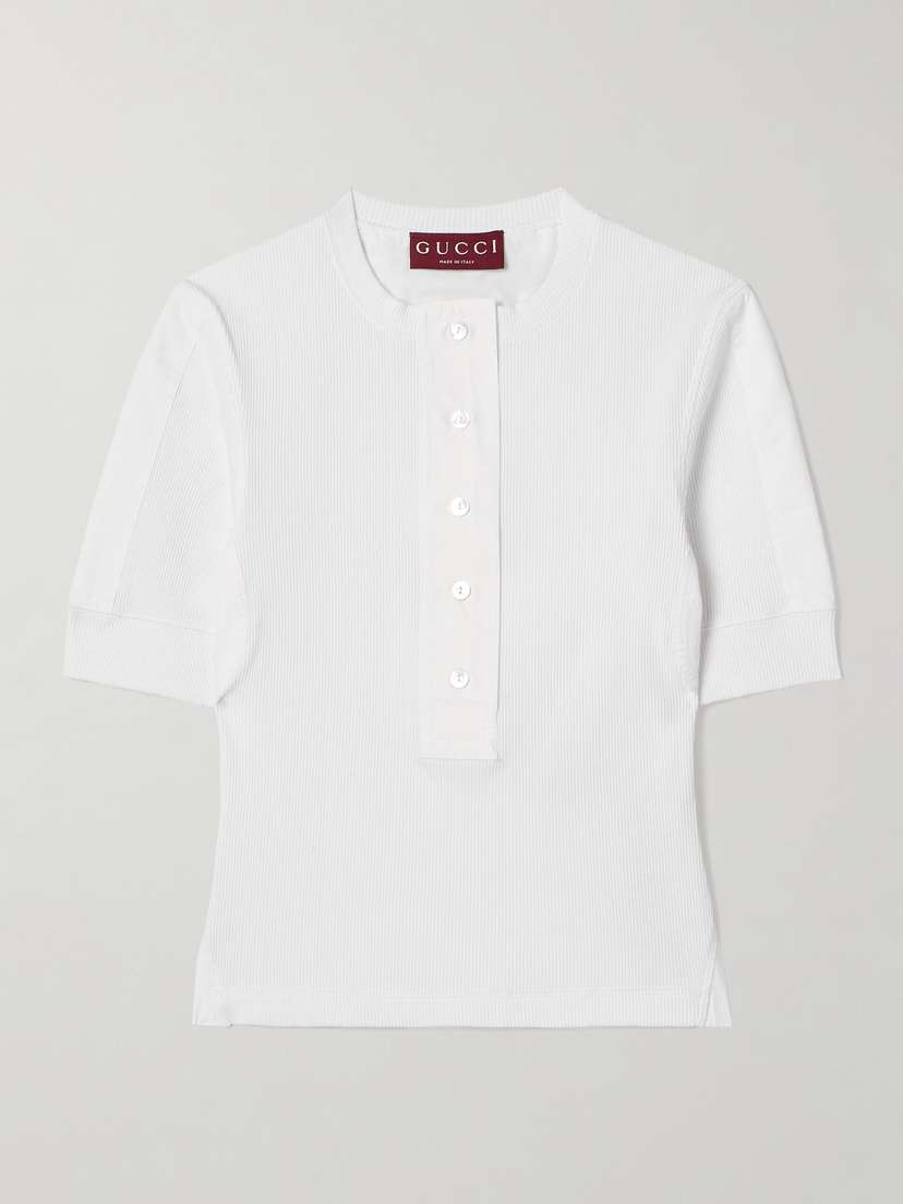 Gucci Poplin-trimmed Ribbed Stretch-cotton Top