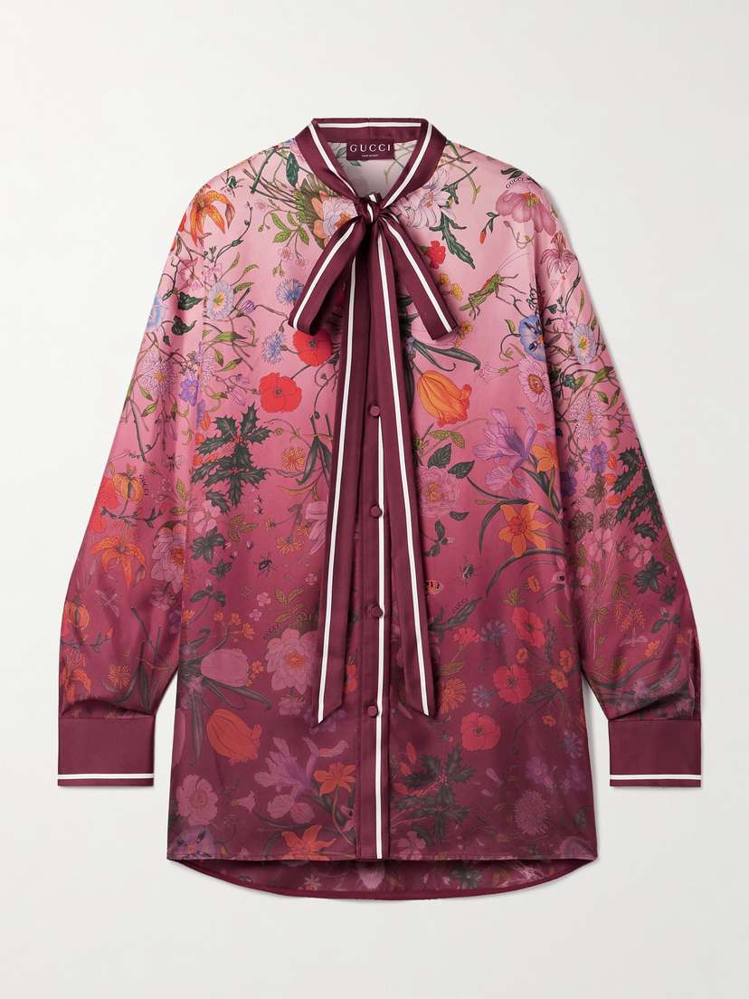 Gucci Pussy-bow Floral-print Silk-twill Shirt