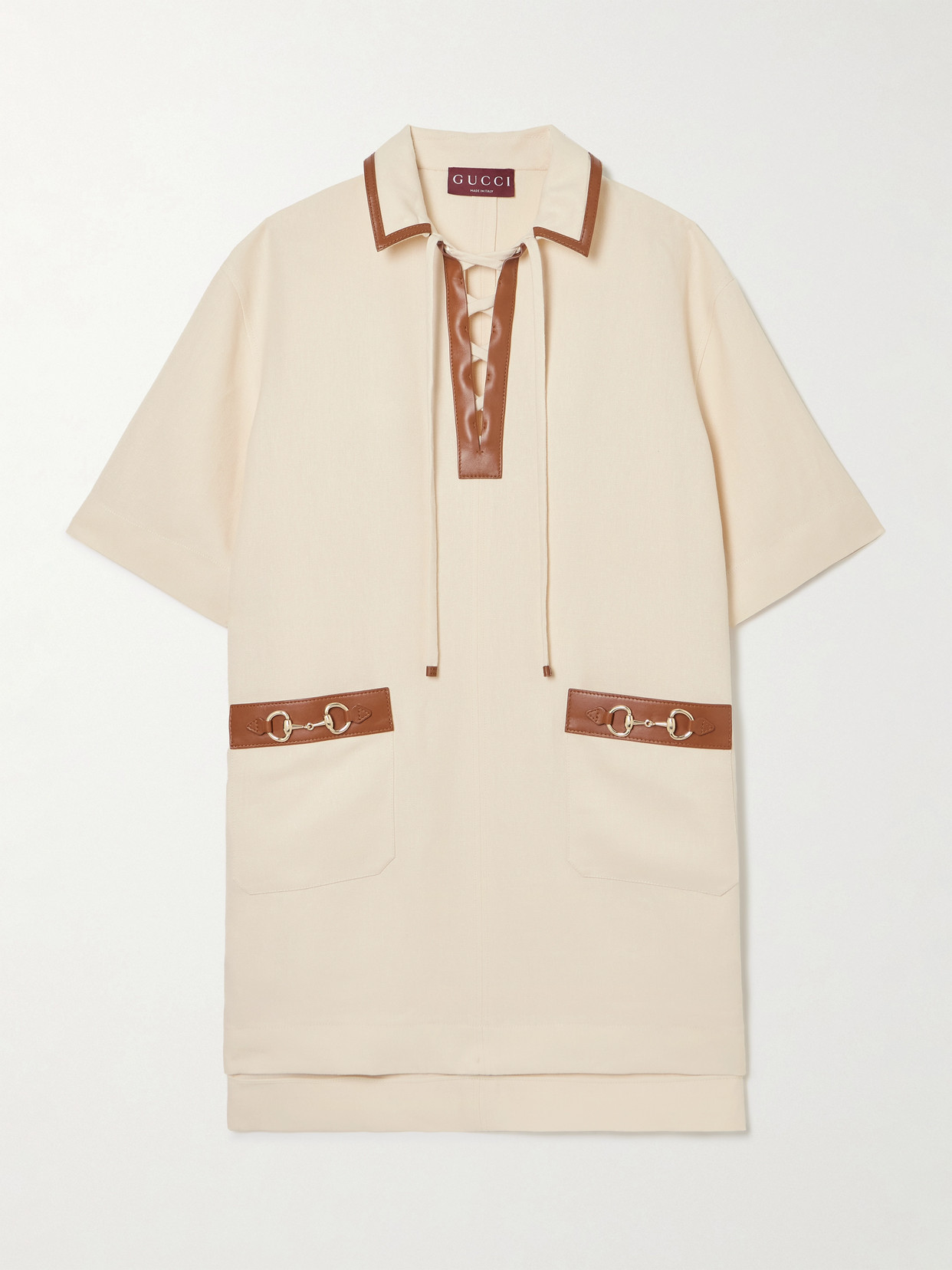 Gucci Horsebit-embellished Leather-trimmed Linen Mini Dress