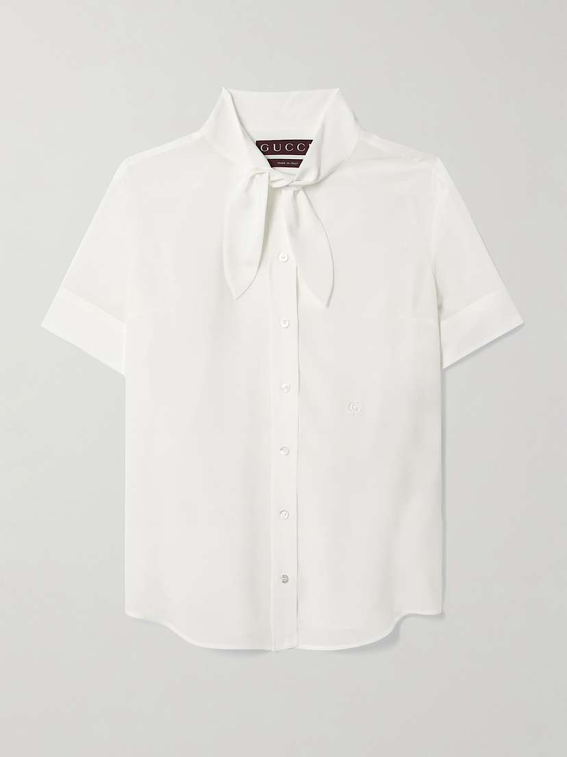 Gucci Embroidered Pussy-bow Silk Shirt