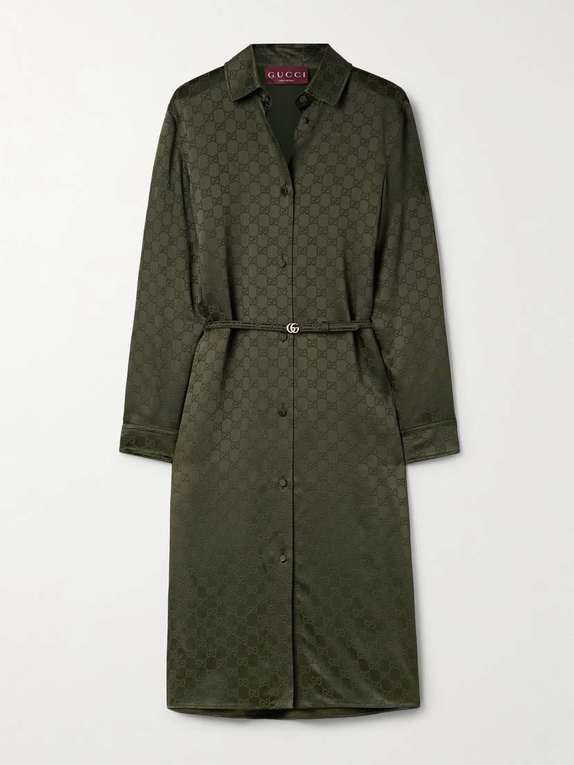 Gucci Belted Satin-jacquard Midi Shirt Dress