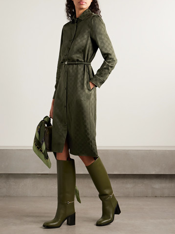 Gucci Belted satin-jacquard midi shirt dress