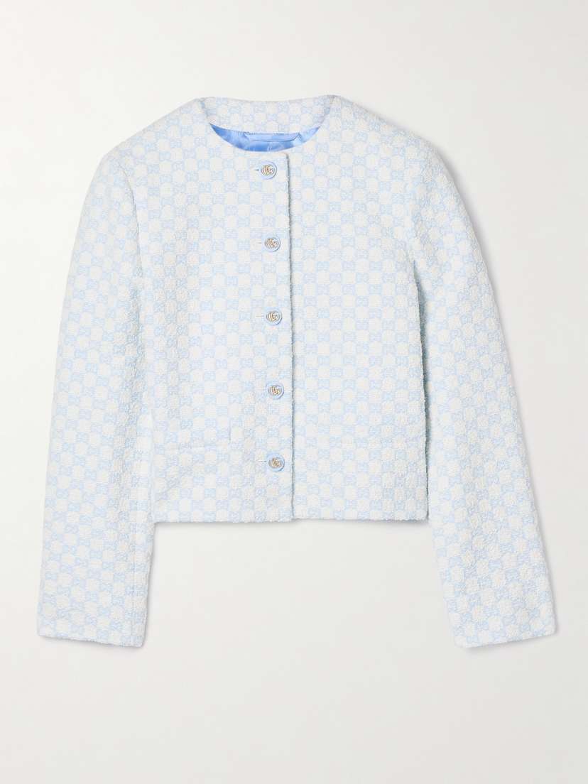 Gucci Cropped Jacquard-knit Cotton-blend Bouclé-tweed Jacket