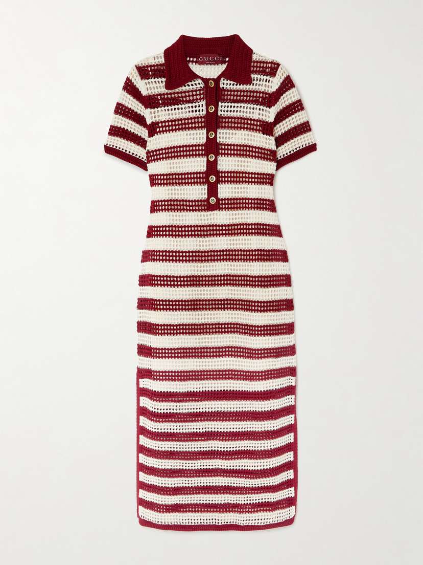 Gucci Striped Crocheted Cotton Midi Dress
