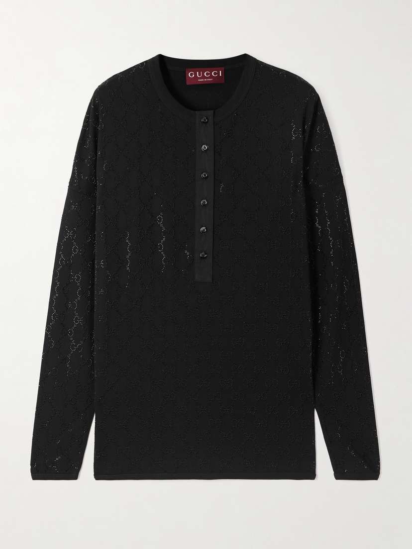 Gucci Crystal-embellished Cotton And Modal-blend Jersey Henley Top