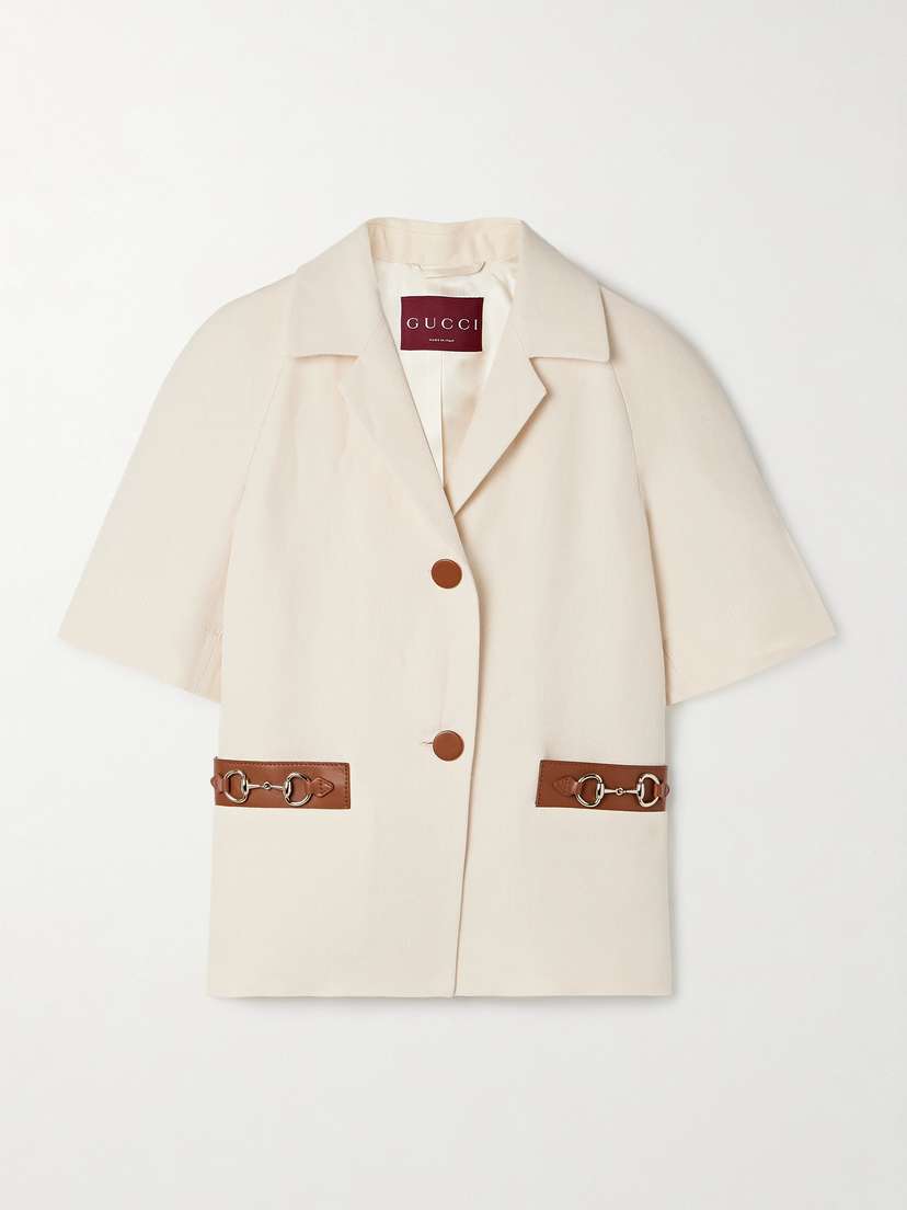 Gucci | Cream | Horsebit-detailed Leather-trimmed Linen-c_ | $350