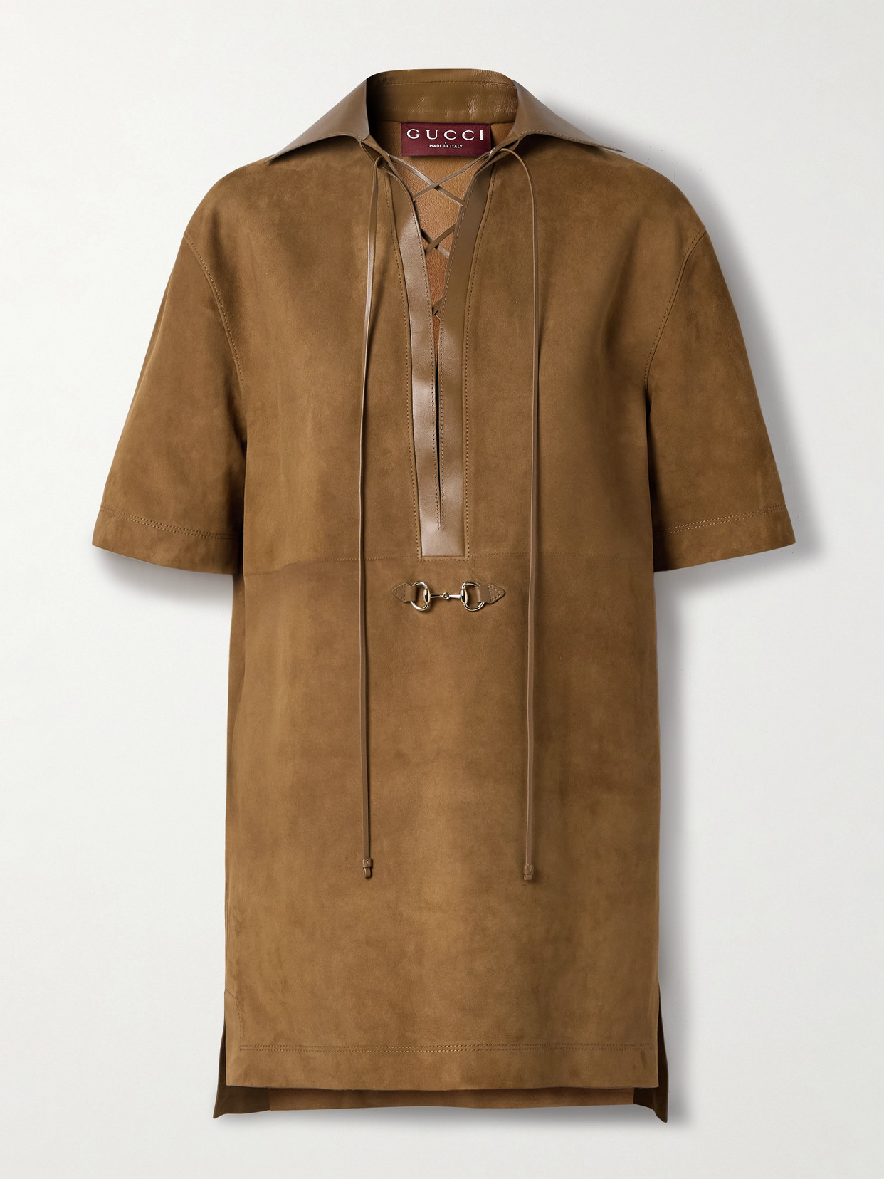 Gucci Horsebit-detailed Leather-trimmed Suede Mini Dress