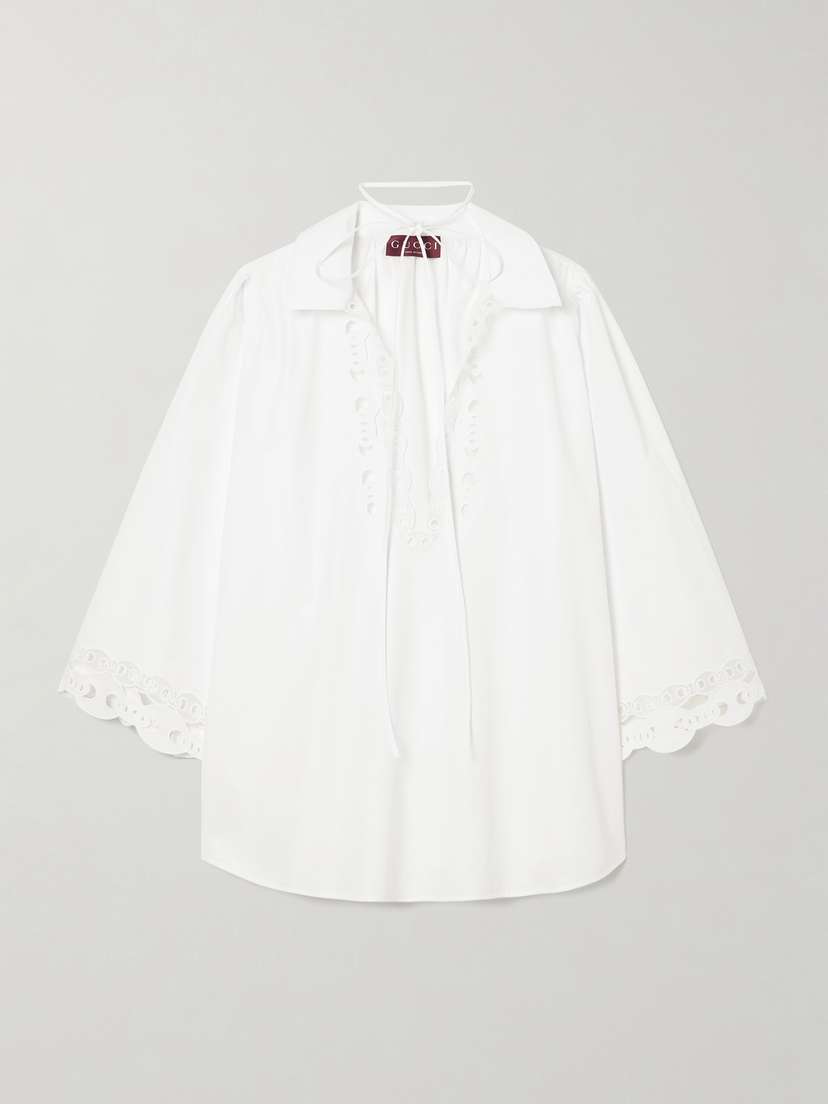 Gucci Broderie Anglaise And Tulle-trimmed Cotton-poplin Shirt
