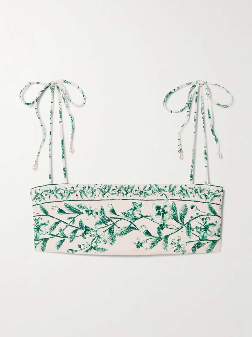 Agua by Agua Bendita Primavera Ceiba Faux Pearl-embellished Floral-print Recycled Bikini Top