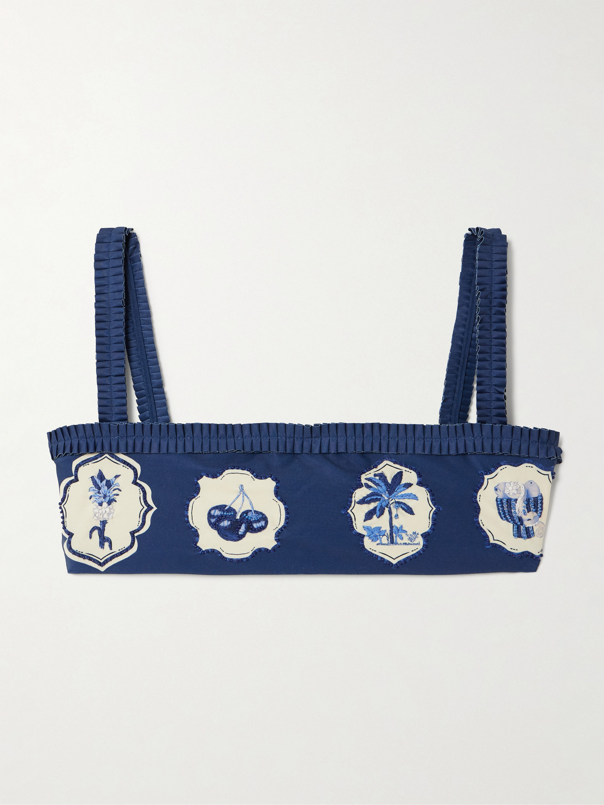 Agua By Agua Bendita Olmo Wild Embellished Printed Recycled Bikini Top In Blue