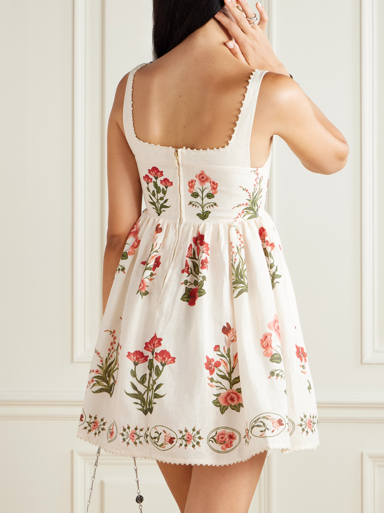 Agua By Agua Bendita Barbara Printed Embellished Linen Mini Dress