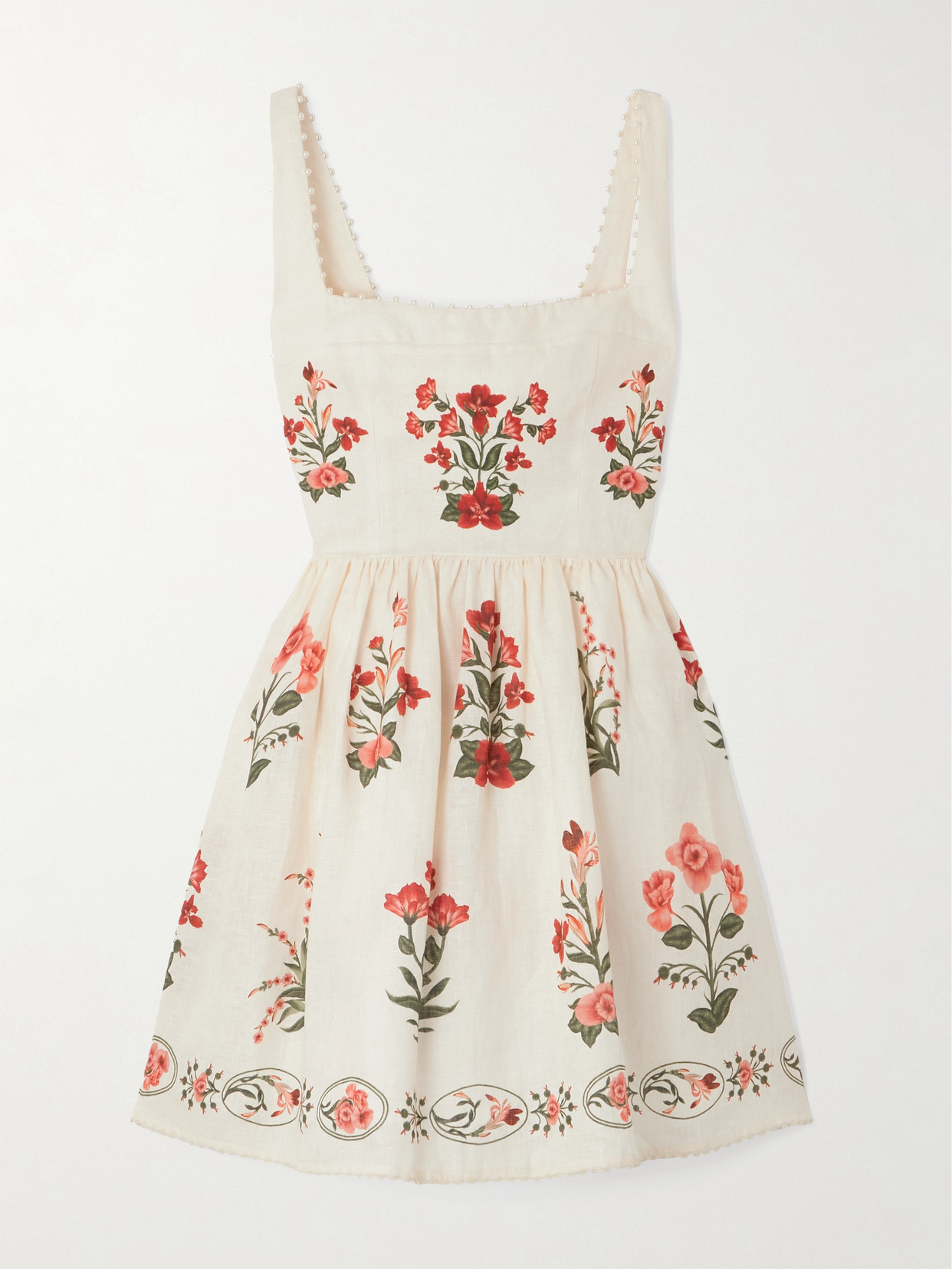 Agua By Agua Bendita Barbara Printed Embellished Linen Mini Dress