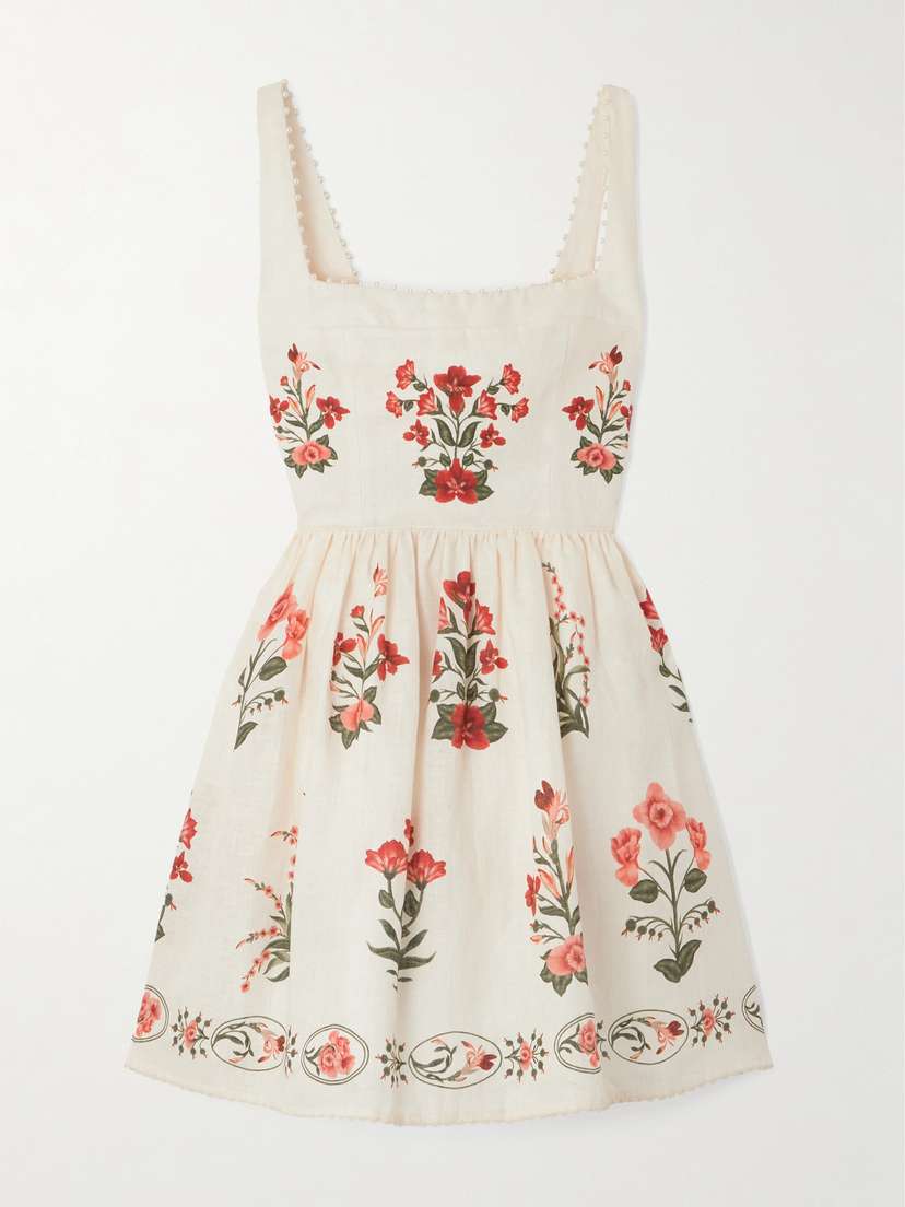 Agua by Agua Bendita Barbara Printed Embellished Linen Mini Dress