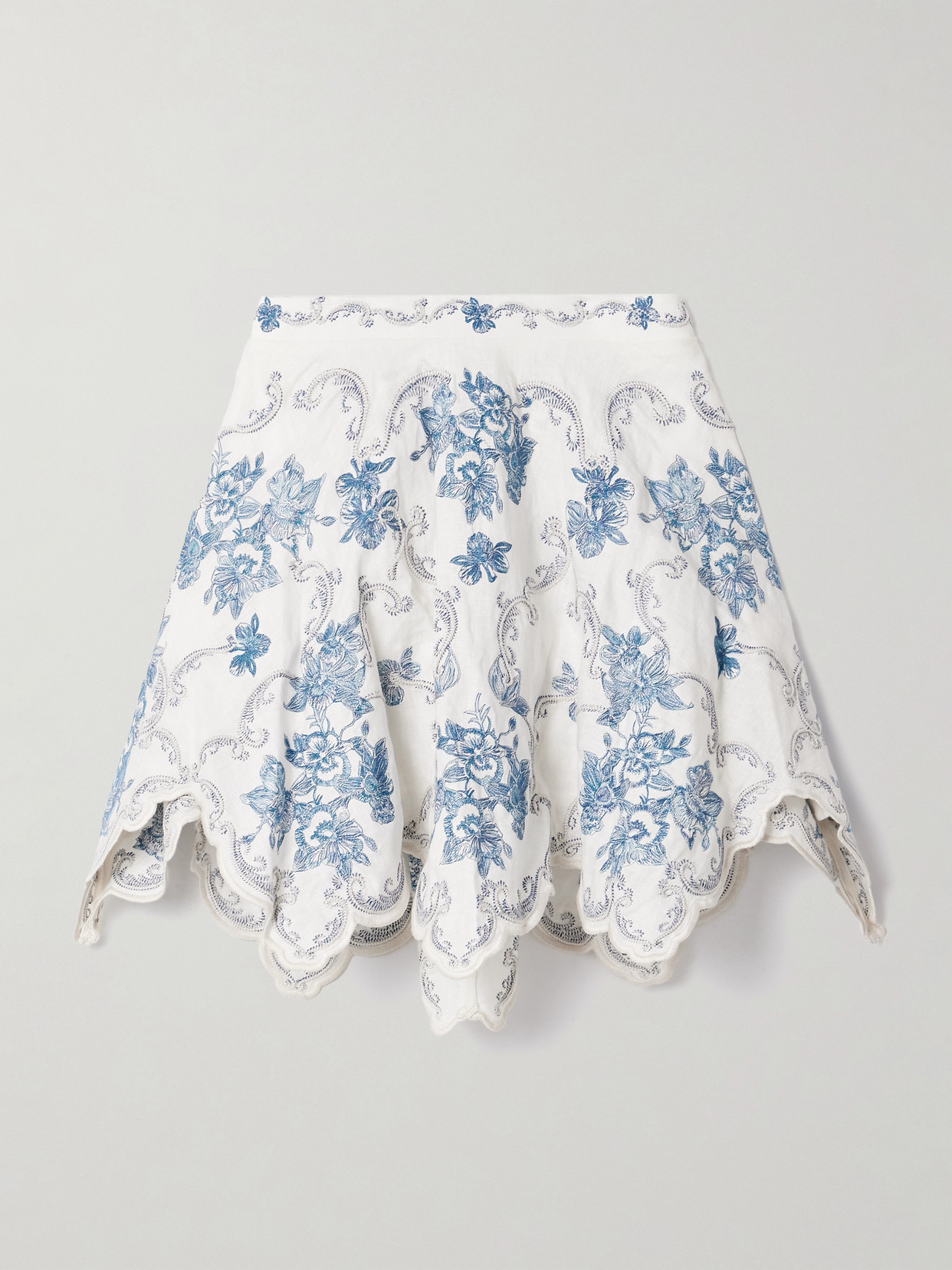 Agua By Agua Bendita Retrato Gloriosa Scalloped Embroidered Linen Mini Skirt In White
