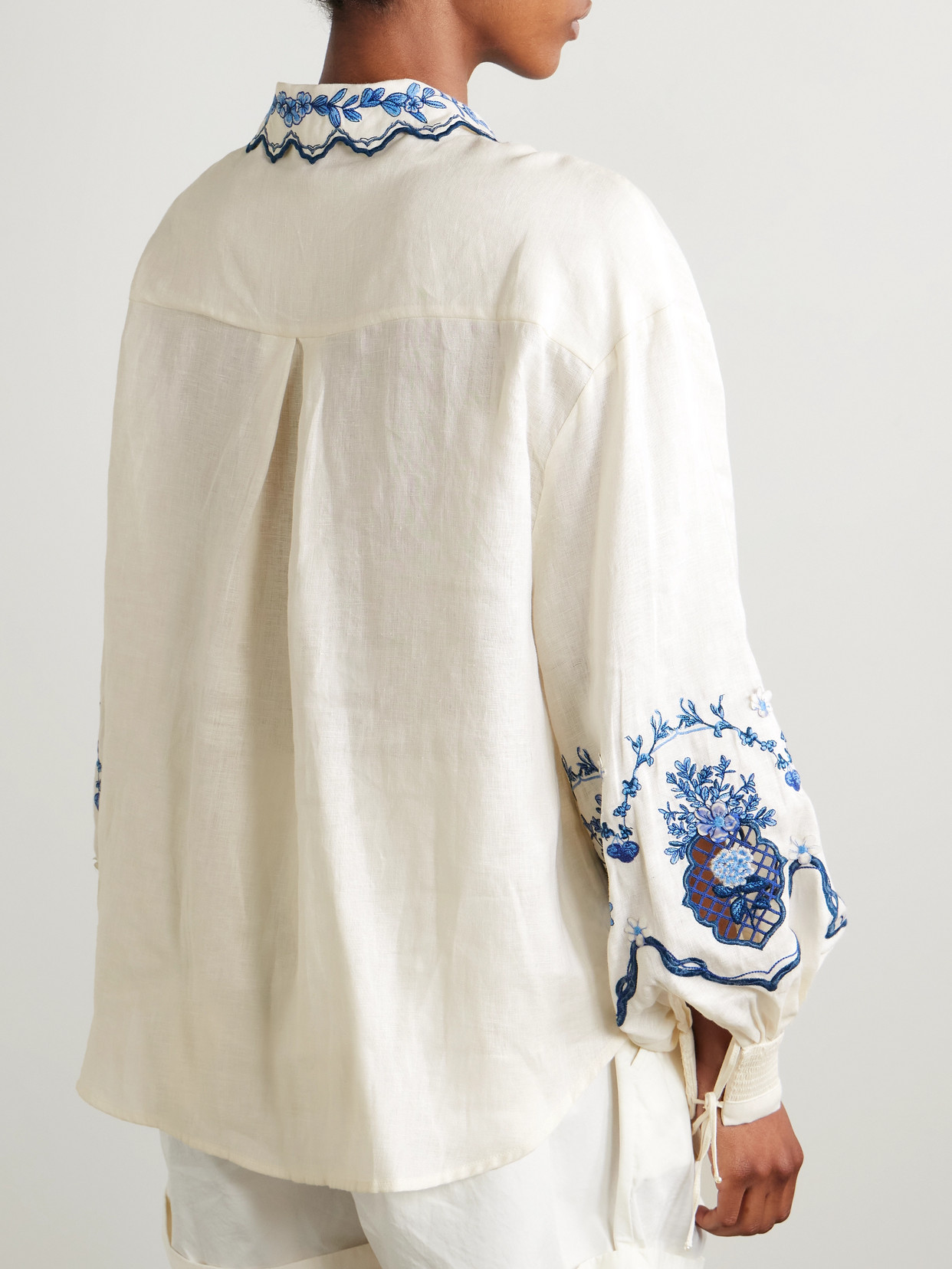 Agua By Agua Bendita Abadía Appliquéd Embroidered Linen Shirt