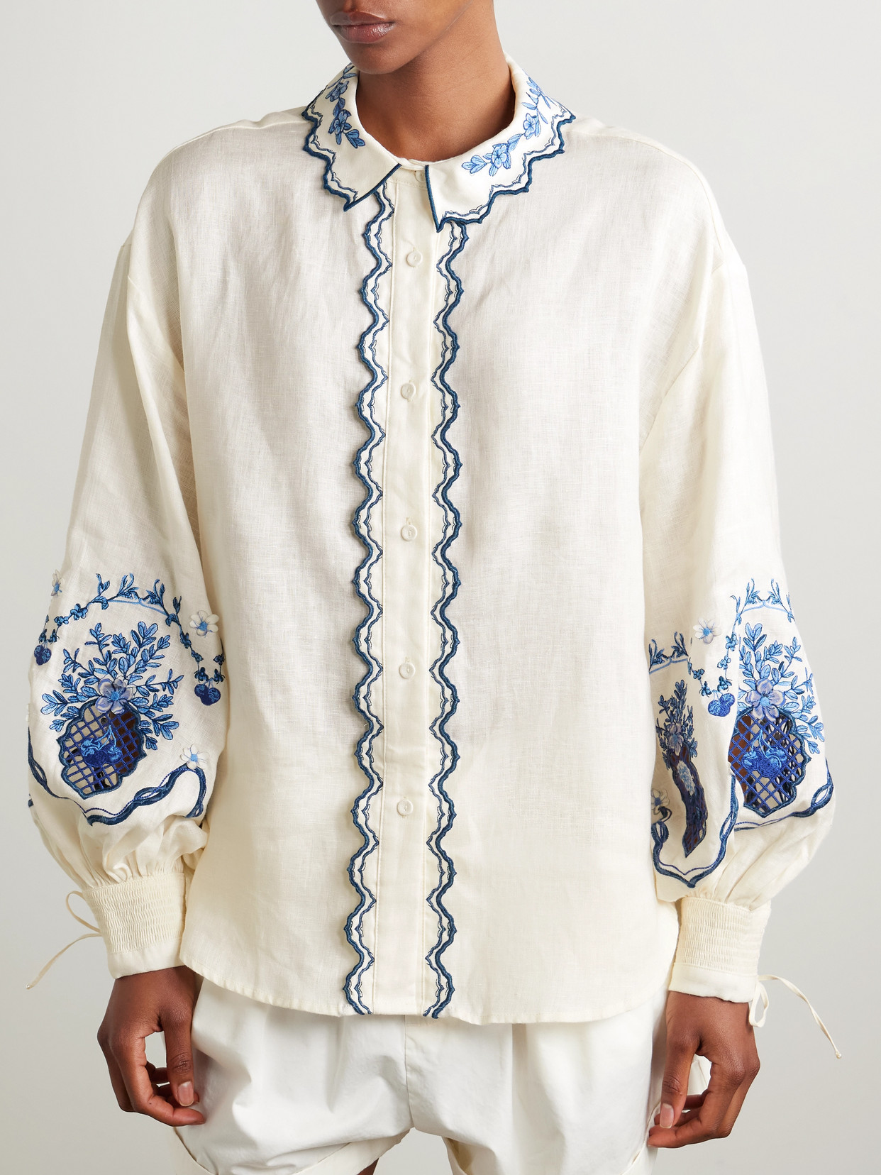 Agua By Agua Bendita Abadía Appliquéd Embroidered Linen Shirt