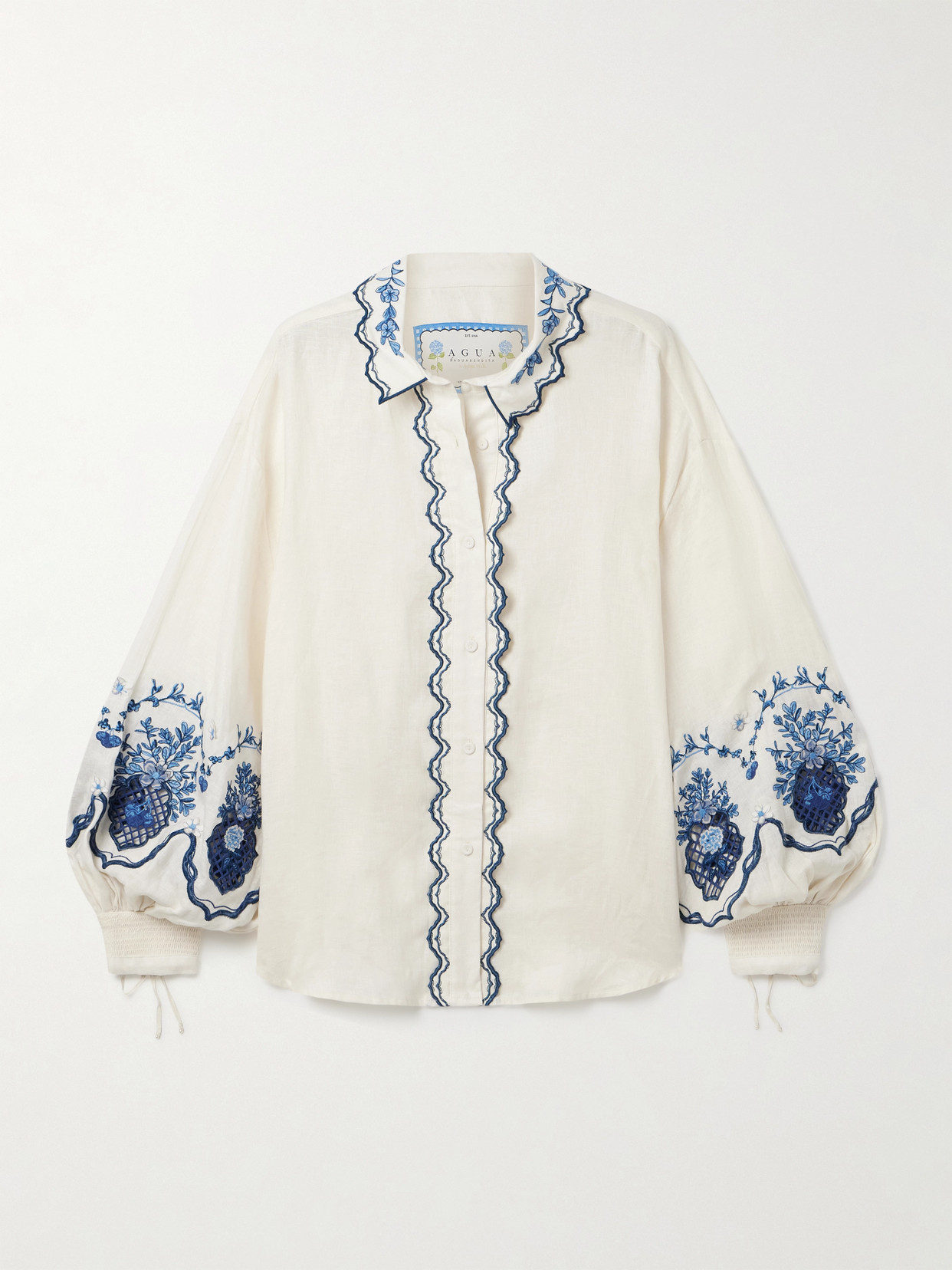 Agua By Agua Bendita Abadía Appliquéd Embroidered Linen Shirt