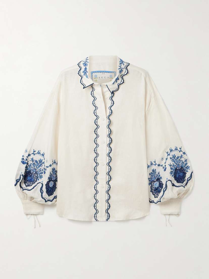 Agua by Agua Bendita Abadía Appliquéd Embroidered Linen Shirt